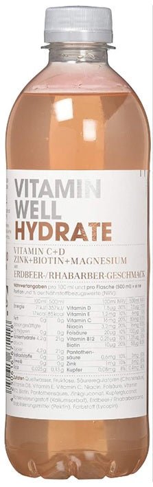 Vitamin Well Drink Hydrate Rhubarb Strawberry 500ml - QualityFood
