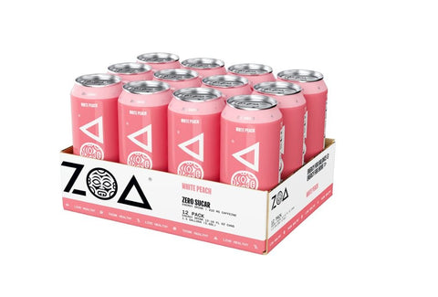ZOA Zero Sugar Energy Drinks - Healthy Energy Formula with Vitamins, Antioxidants, Natural Caffeine - White Peach, 16 Ounce (Pack of 12) - QualityFood